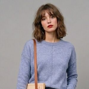 Tahari Pure Luxe 100% Cashmere Heathered Blue Classic Crewneck Sweater